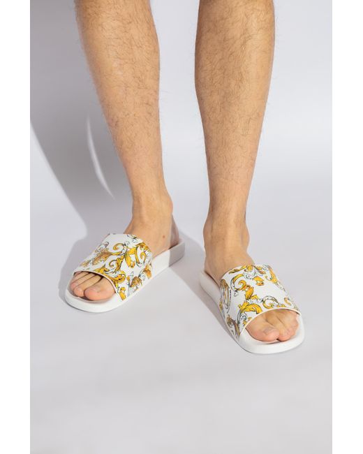 Versace Jeans Couture White Rubber Slides With Print for men