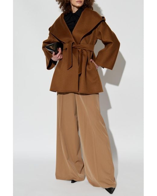 Max Mara Brown Cashmere Coat With Hood 'Ocroma'
