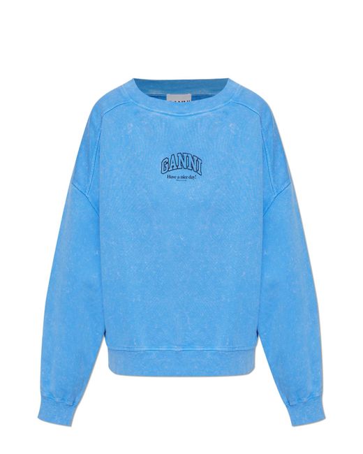 Ganni Blue Sweatshirt With Printed Logo