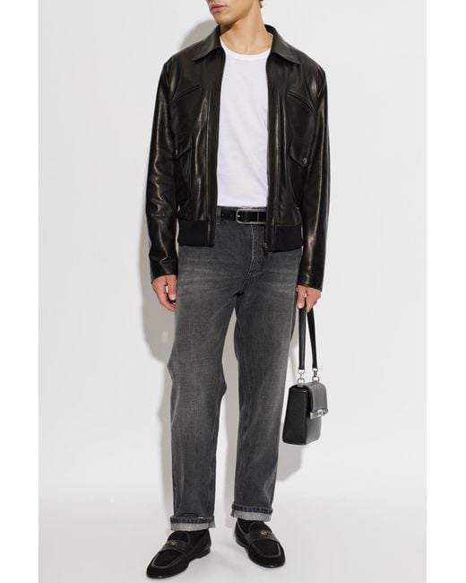 Dolce & Gabbana Black Leather Jacket for men