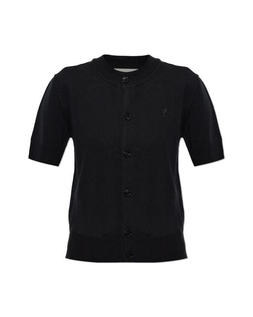 AMI Black Wool Cardigan With Short Sleeves
