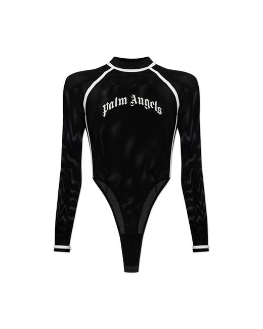 Palm Angels Black Bodysuit With Printed Logo