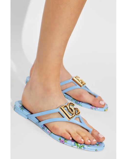 Dolce & Gabbana Blue Rubber Flip-Flops With Logo