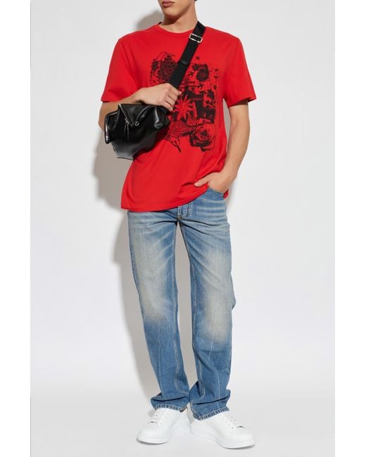 McQueen Red T-Shirt With Print for men