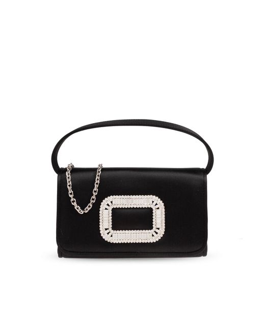 Roger Vivier Black Satin Handheld Bag 'Pilgrim Micro'