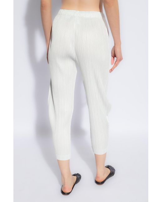 Pleats Please Issey Miyake White Pleated Trousers
