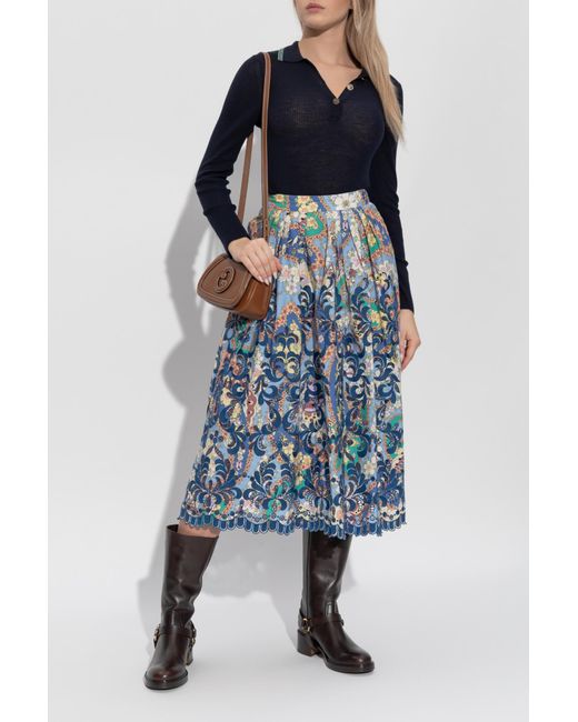 Etro Blue Patterned Skirt With Pockets