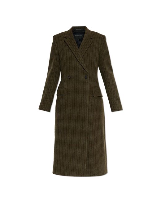 Balenciaga Green Coat With A Check Pattern