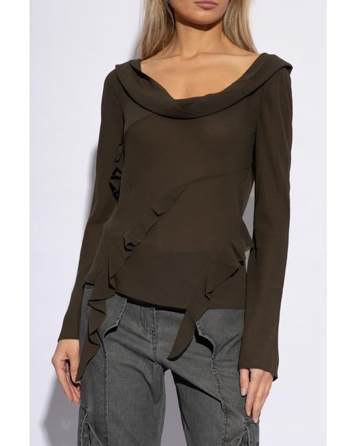Acne Brown Top With Ruffles,