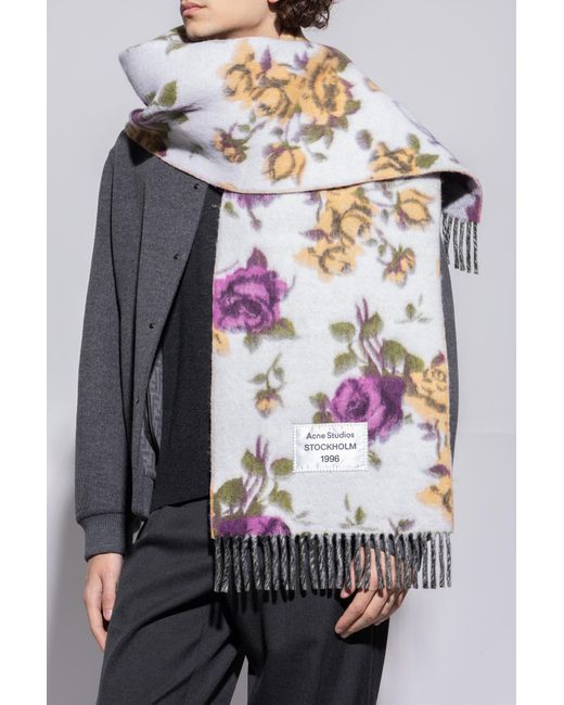 Acne Gray Scarf With Logo