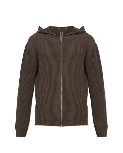 Rick Owens Brown Wool Cardigan With Hood for men