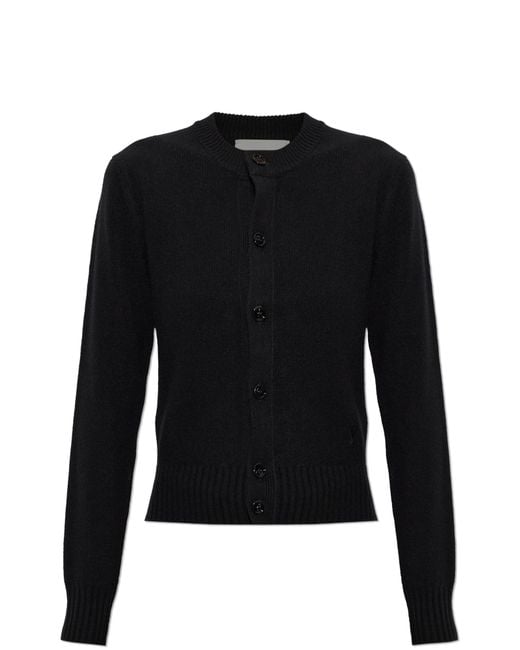 AMI Black Cashmere Cardigan With Embroidered Logo