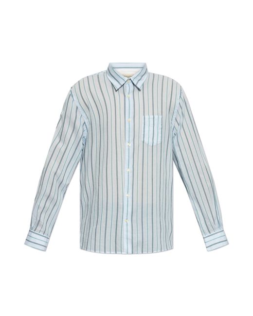 Officine Generale Blue Shirt With Striped Pattern for men