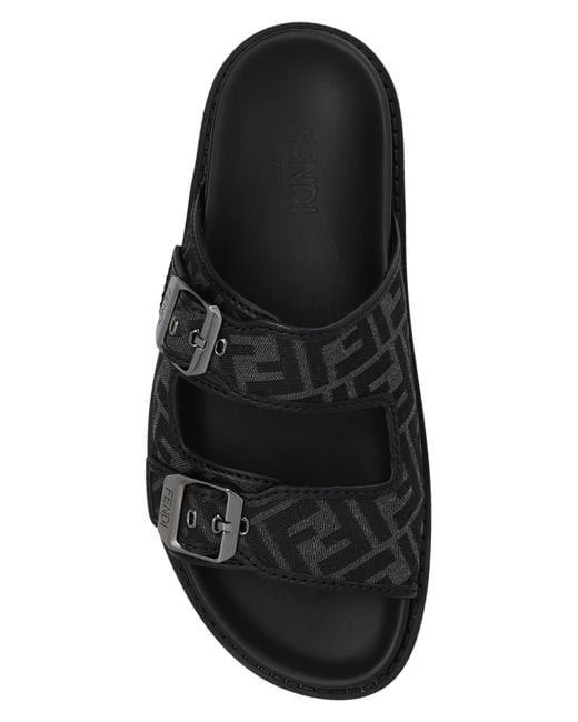 Fendi Black Monogrammed Slides for men