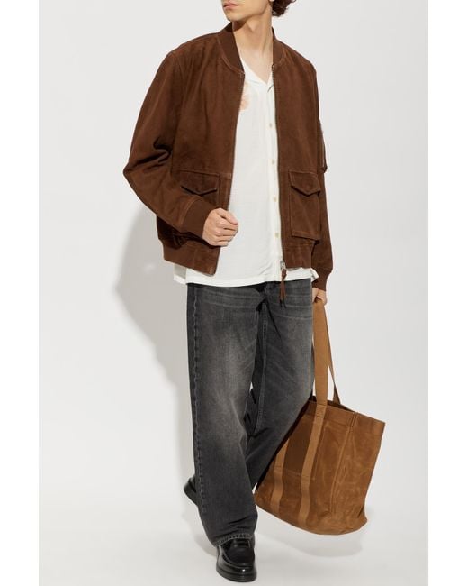 AllSaints Brown Rokko' Suede Bomber Jacket for men