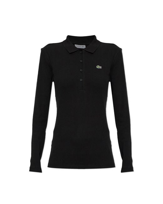 Lacoste Black Ribbed Long-Sleeve Polo