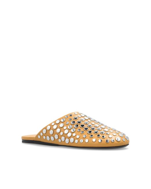 Tory Burch White Leather Slides With Studs