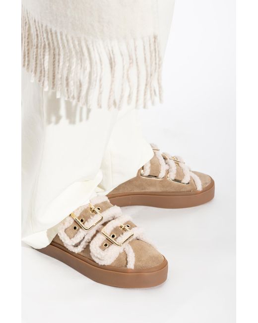 Inuikii Brown Shearling Low Velcro Buckle Shoes