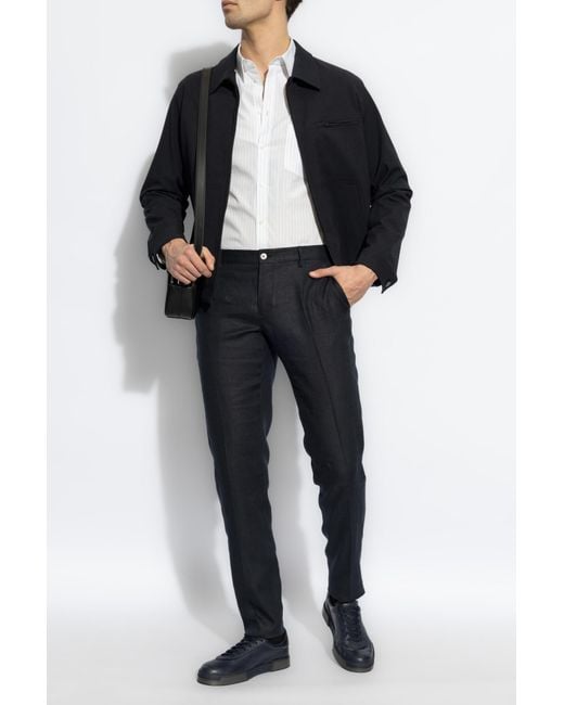 Dolce & Gabbana Blue Linen Pleated Trousers for men