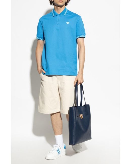 Versace Blue Polo With A Characteristic Medusa Head for men