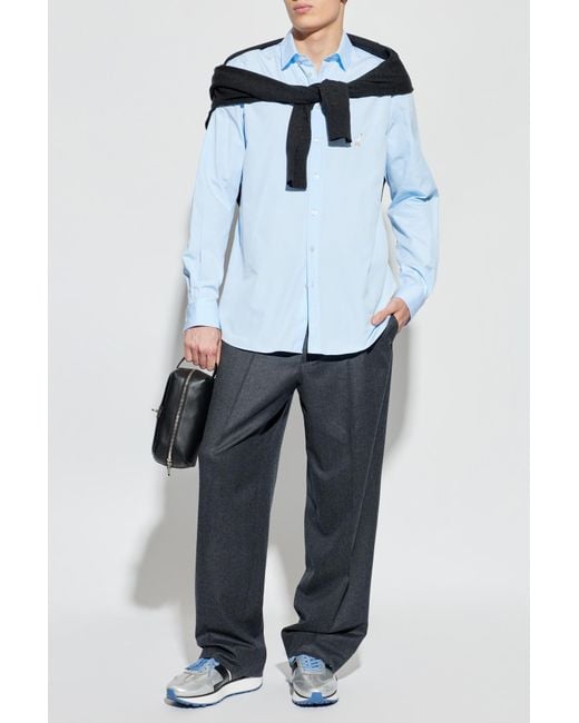 Moschino Blue Shirt With Embroidery for men
