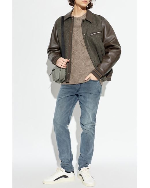 Rag & Bone Gray Wool Jacket With Leather Sleeves for men