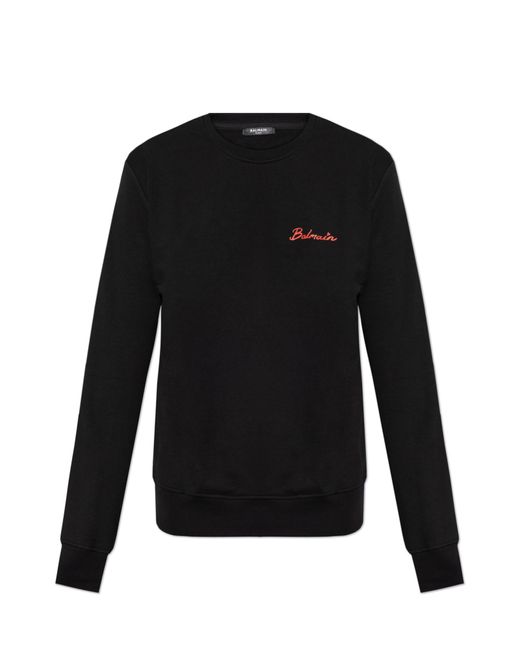 Balmain Black Printed Cotton Crewneck Sweatshirt for men