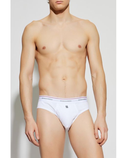 DSquared² White Ribbed Briefs With Logo for men