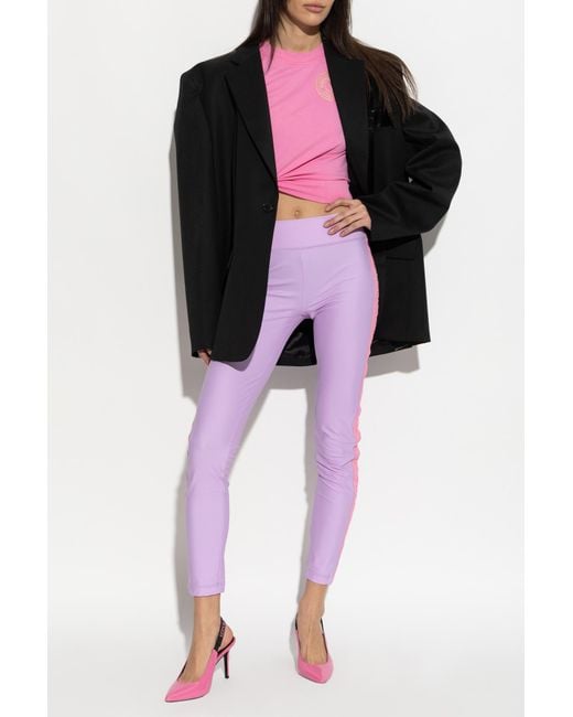 Versace Jeans Couture Purple Leggings With Side Stripes