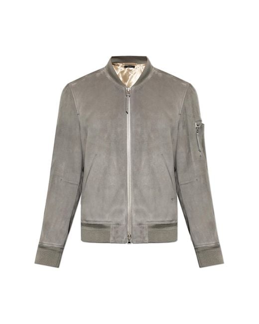 Tom Ford Gray Suede Bomber Jacket for men