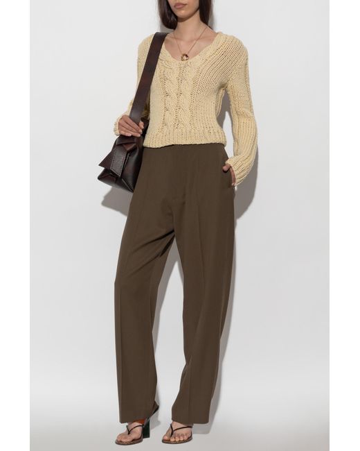 Jil Sander Natural Wool Sweater With Decorative Knit