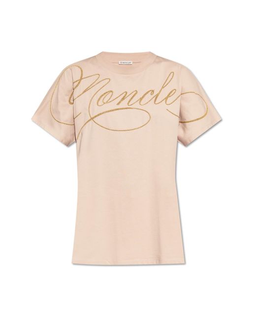 Moncler Natural T-Shirt With Embroidered Logo