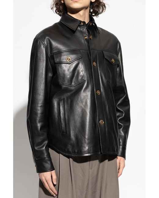 Versace Black Insulated Leather Jacket for men