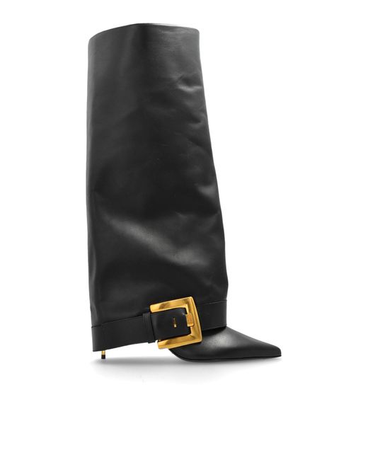 Balmain Black Leather Heeled Boots