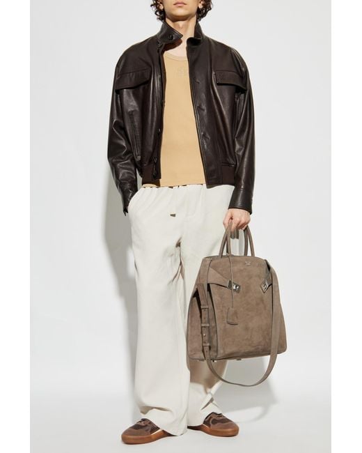 Ferragamo White Leather Jacket With Stand-Up Collar for men