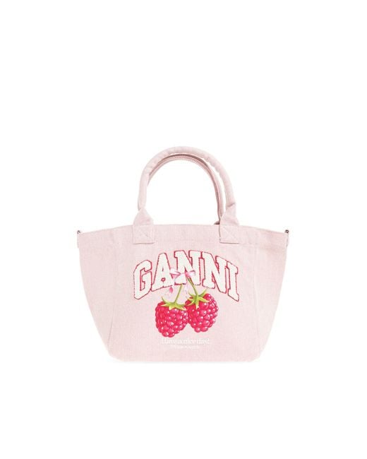 Ganni Pink Shopper Bag With Logo
