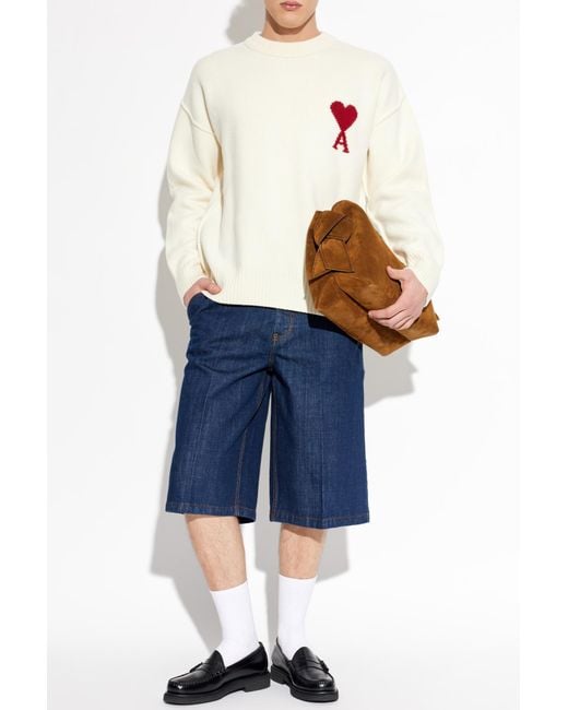 AMI White Wool Sweater With Logo for men