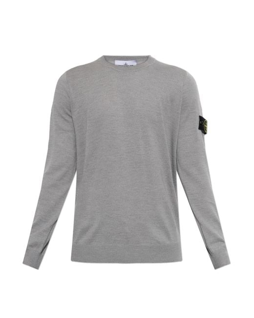 Stone Island Gray Wool Sweater With Patch On Sleeve for men