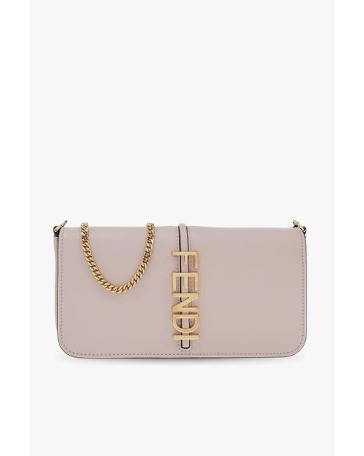 Fendi Graphy Leather Wallet On Chain in Natural