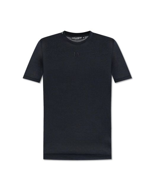 Dolce & Gabbana Black T-Shirt With Embroidered Logo for men