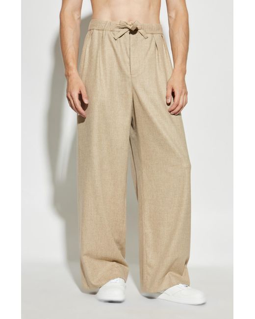 Loewe Natural Wool Trousers With Embossed Logo for men
