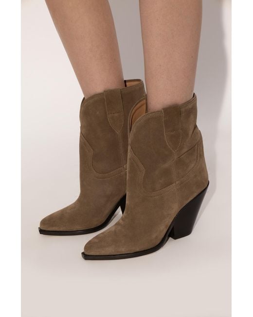 Isabel Marant Brown Suede Heeled Ankle Boots 'Leyane'