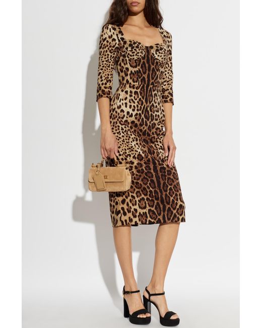 Dolce & Gabbana White Silk Dress With Animal Print