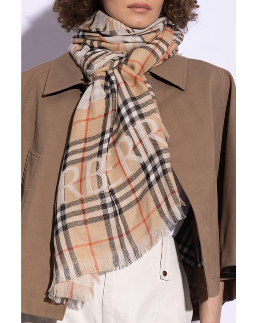 Burberry Natural Wool Scarf With Check Pattern