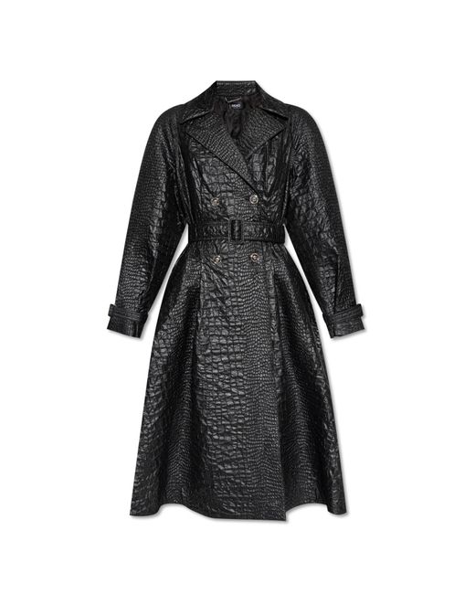 Versace Black Trench Coat With Crocodile Effect,