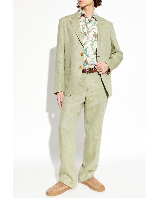 Etro Green Linen Herringbone-Patterned Blazer for men