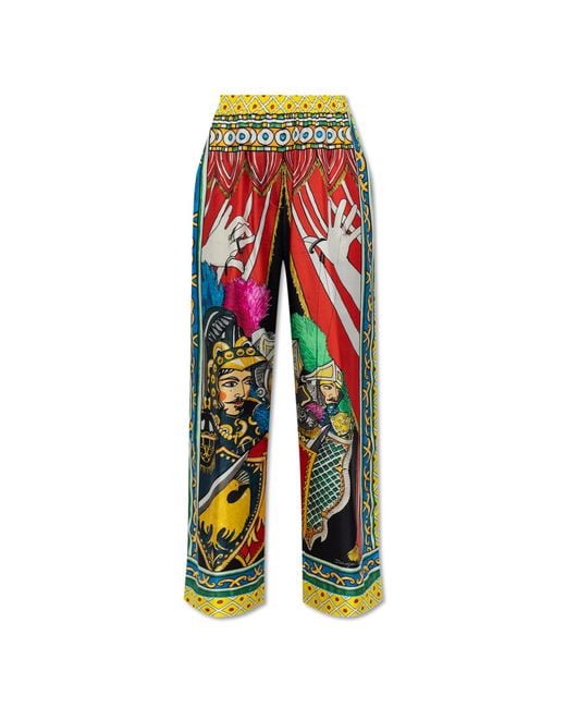 Dolce & Gabbana Multicolor Silk Trousers With Carretto Pattern