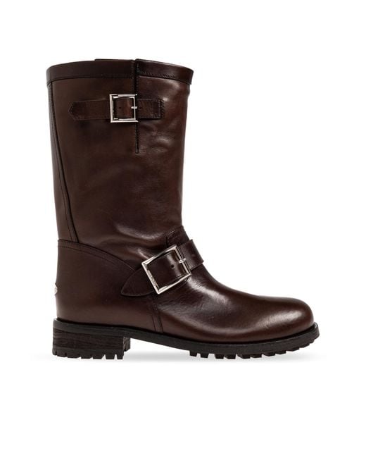 Jimmy Choo Brown 'Biker Mid' Ankle Boots