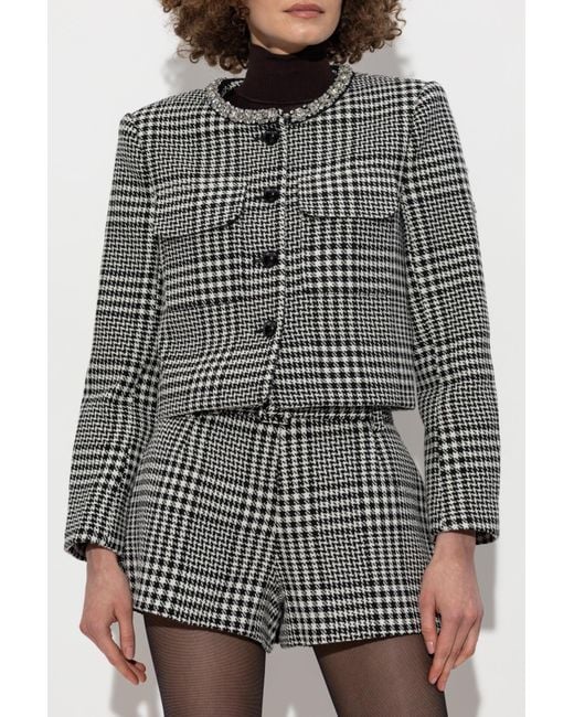 Self-Portrait Gray Jacket With Houndstooth Pattern