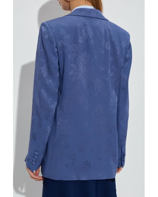 Etro Blue Satin Blazer With Floral Pattern